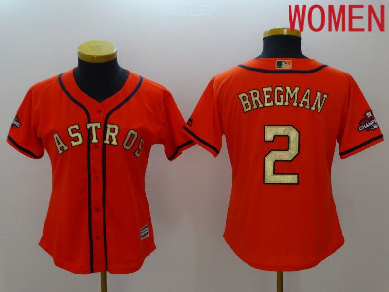 Women Houston Astros #2 Bregman Orange Gold word of champion Game MLB Jersey->philadelphia phillies->MLB Jersey